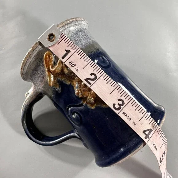 Grape Vine Mug Studio Pottery Vintage Clay Stoneware Thumb Rest Hand Cup - Picture 6 of 14